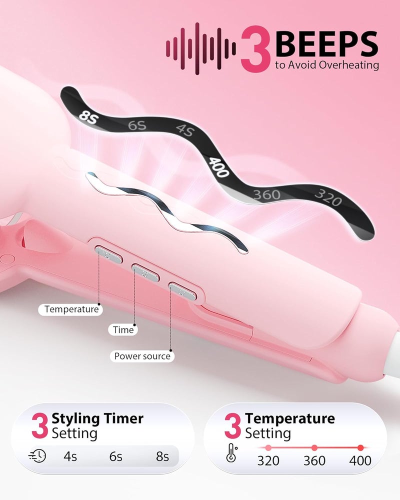 NOVUS 1.25 Inch Curling Iron,Hair Crimper- Beach Wave Hair Waver with Anti-Scald & Negative Ion Technology, Hair Crimper Ceramic Barrel for Tangle-Free Waves on All Hair Types, Pink - Image 2